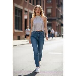 ZARA WOMAN NEW CROP TOP RHINESTONES SILVER OPEN BACK SIZE M Viral top